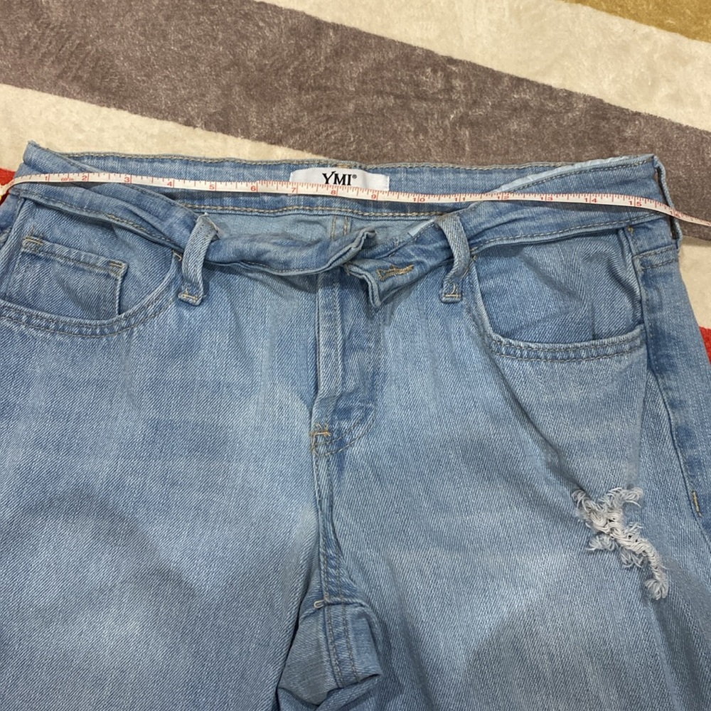 YMI Women's Light Blue Distressed Jeans rolled waist - Picture 4 of 8